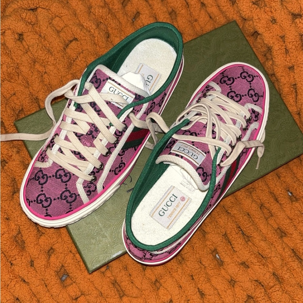 Gucci Pink and Green Sneakers